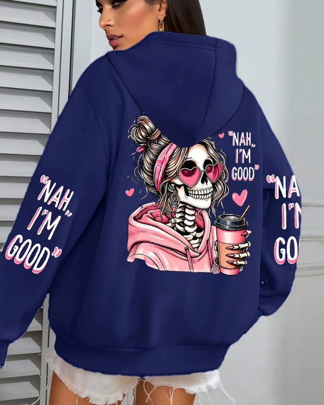 Women's "Expensive Talks Back" Printed Hoodie Sweater - Loose Fit