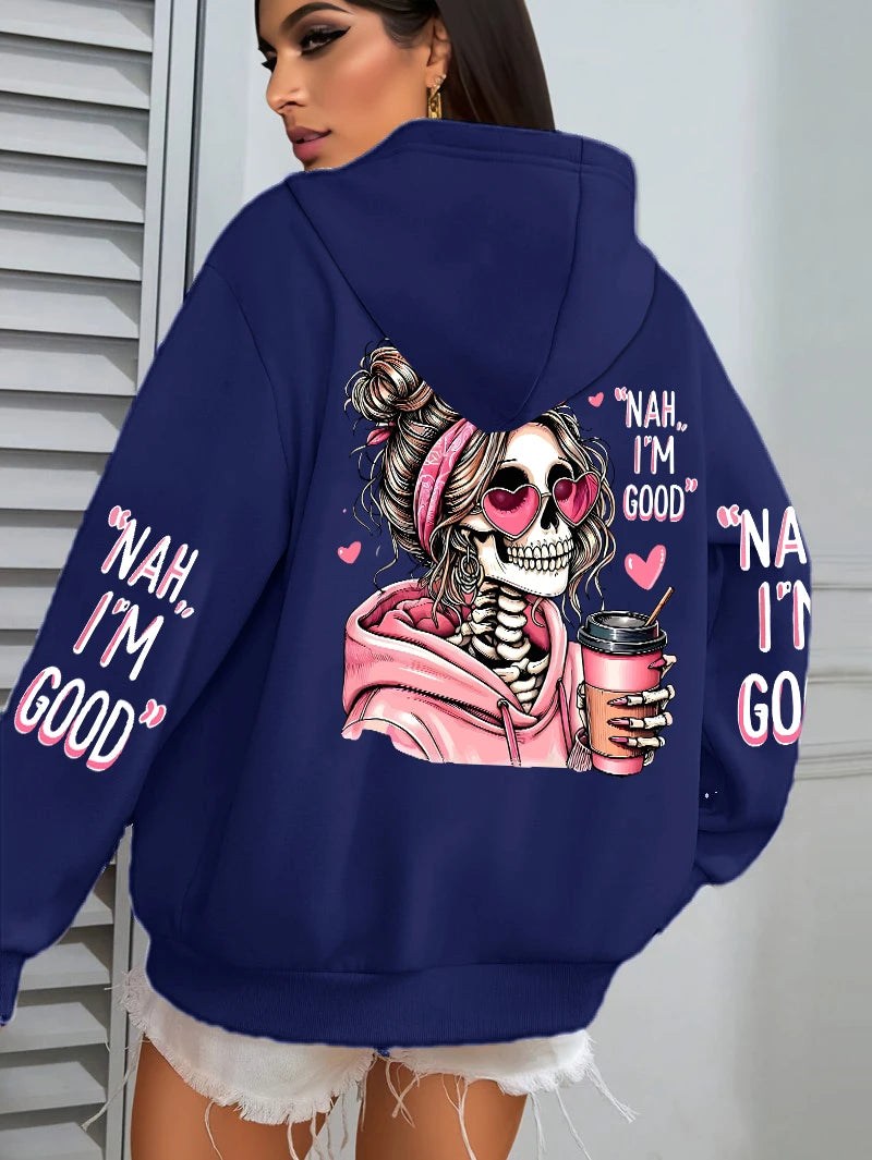 Women's "Expensive Talks Back" Printed Hoodie Sweater - Loose Fit