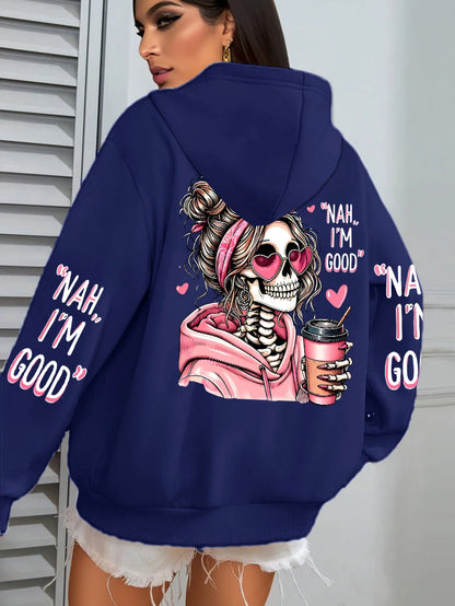 Women's "Expensive Talks Back" Printed Hoodie Sweater - Loose Fit