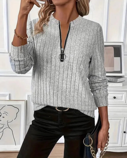  Women's Long Loose Fit Sweater with Zipper Collar