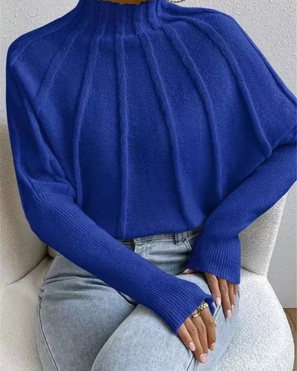 Knit Pullover Sweater with Batwing Sleeves for Women