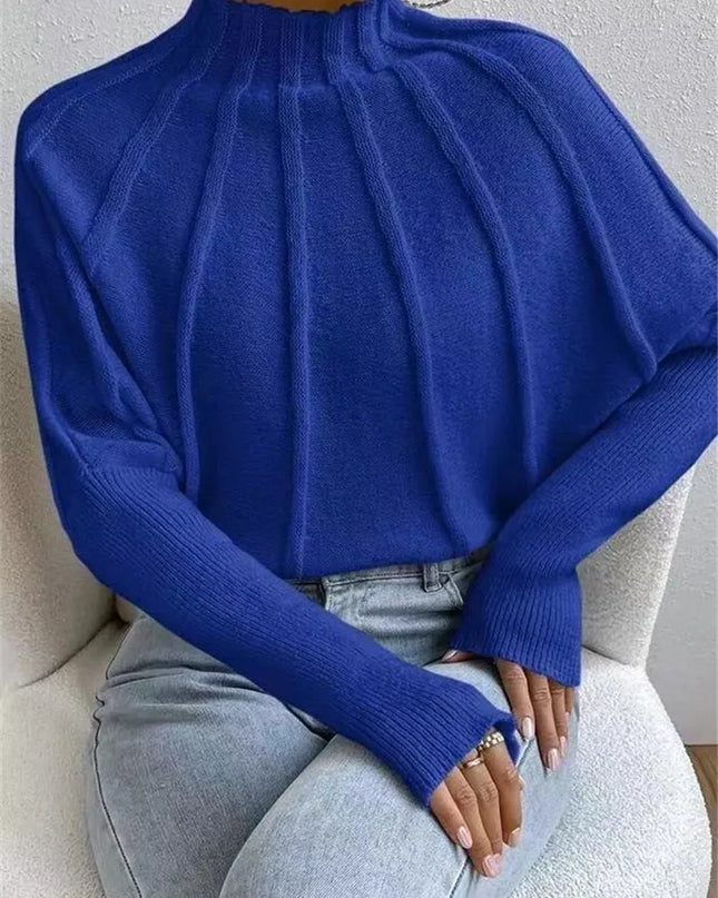 Knit Pullover Sweater with Batwing Sleeves for Women