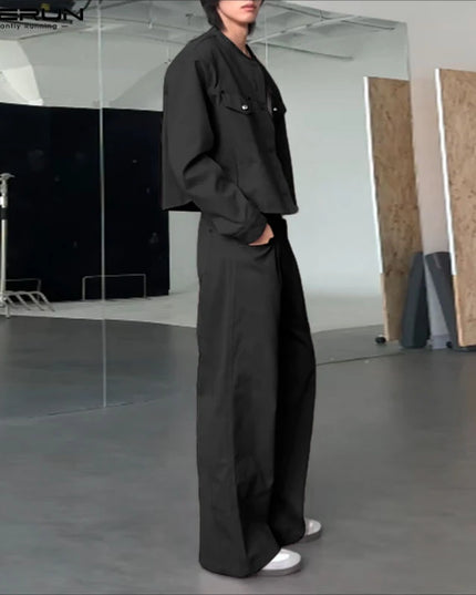 Incerun Men's 2-Piece Long Sleeve Jacket and Pants Set