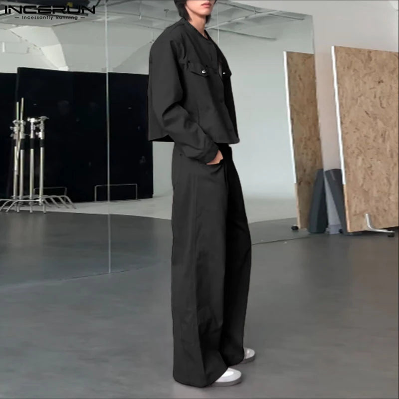 Incerun Men's 2-Piece Long Sleeve Jacket and Pants Set