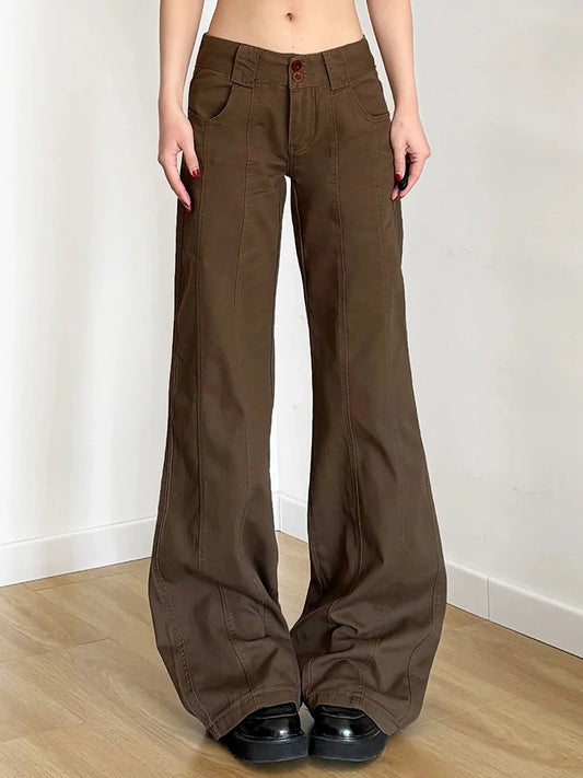 Wide Leg Women's Pants - Grunge Style, Low Rise, Baggy Fit for Casual & Trendy Look