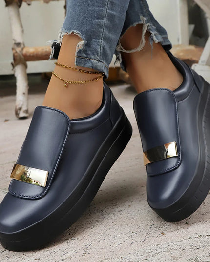 Lightweight Metal Decor Slip-On Sneakers for Women in PU Leather