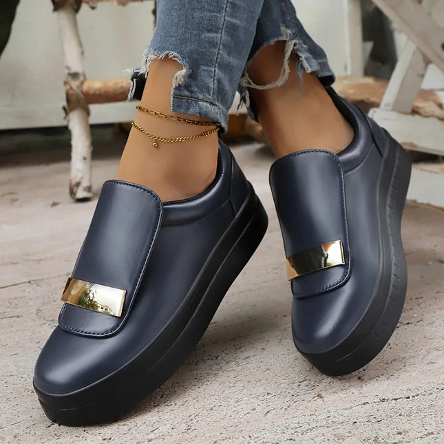 Lightweight Metal Decor Slip-On Sneakers for Women in PU Leather