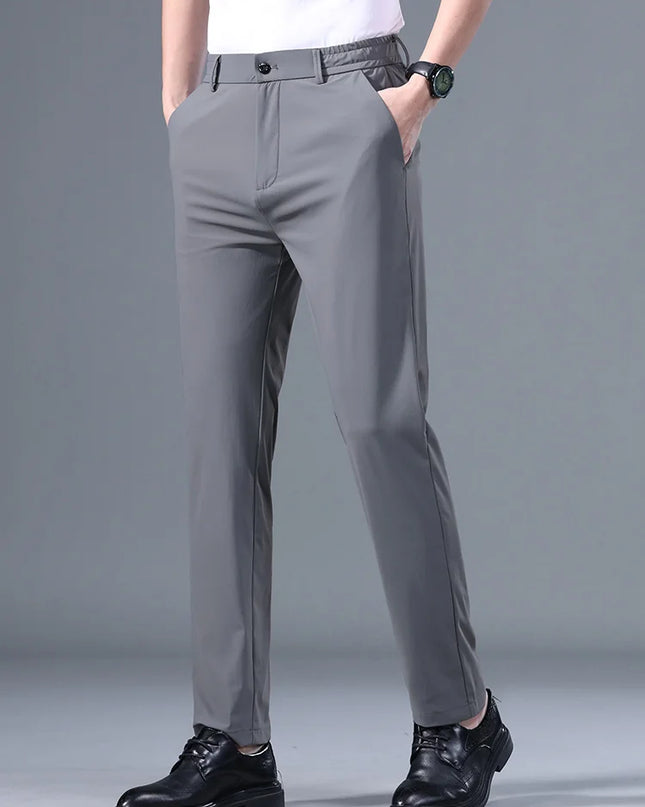 Men's Korean Classic Stretch Trousers with Elastic Waist - Slim Fit