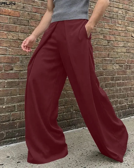 Incerun Men's Casual Wide-Leg Pants with Elastic Waist
