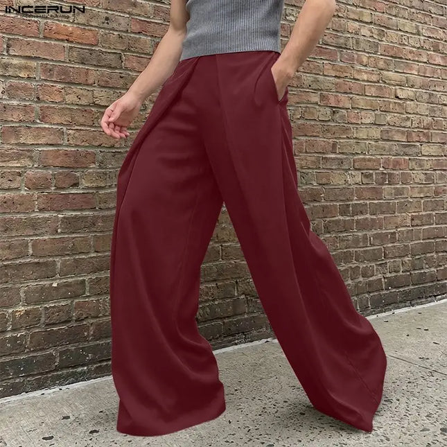 Incerun Men's Casual Wide-Leg Pants with Elastic Waist