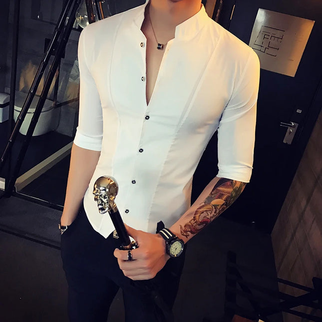 Slim Fit Long Sleeve Stand Collar Shirt for Men - Various Colors