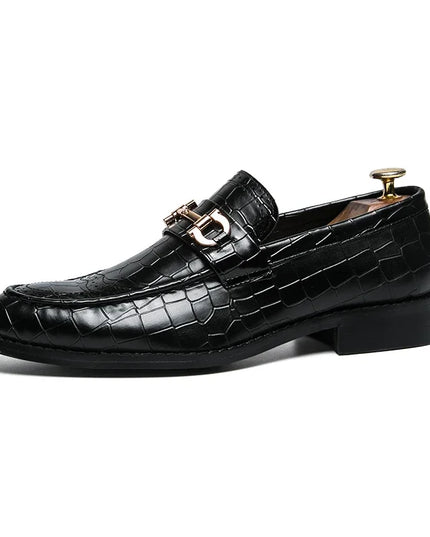 Metal Buckle Loafers Men's   Patent Leather Pointed-Toe Shoes Men's Loafers Slip-On