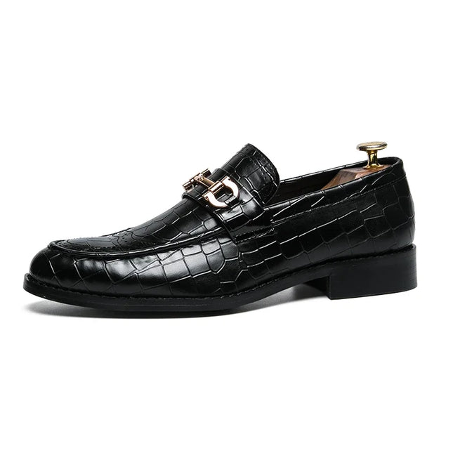 Metal Buckle Loafers Men's   Patent Leather Pointed-Toe Shoes Men's Loafers Slip-On