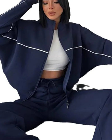 Women's Two-Piece Striped Zipper Jacket and Pants Set