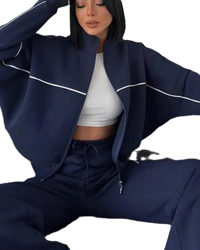 Women's Two-Piece Striped Zipper Jacket and Pants Set