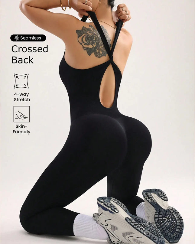 Women’s Seamless Workout Jumpsuit with Ribbed One-Piece Design and Square Neck