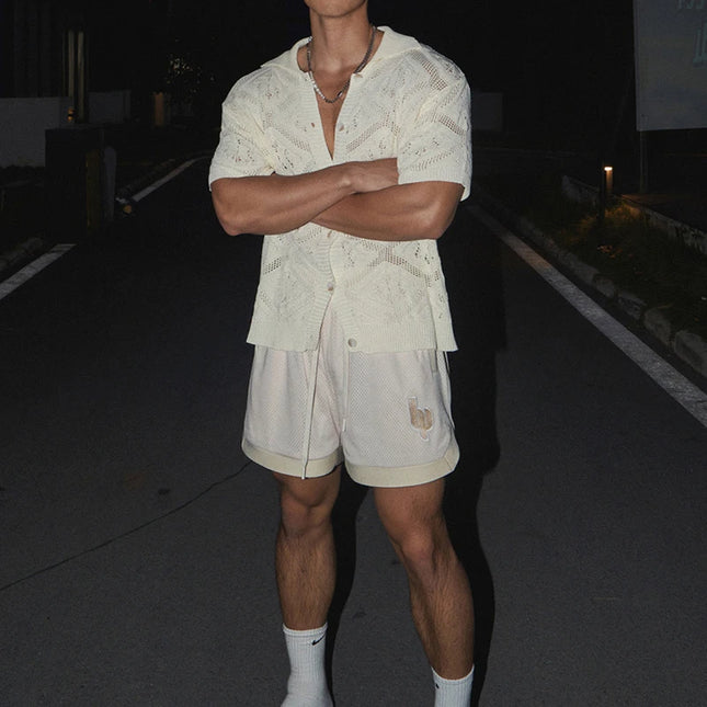 Men's Hollow-Out Knit Shirt, Transparent Design and Breathable