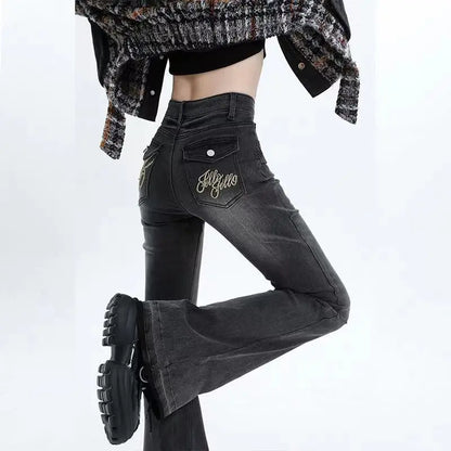 Women's Low Waist Flared Jeans - Slim Fit Micro Flare Pants for a Stylish Look