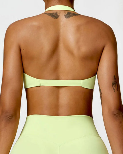 Women's Nylon Halter Sports Bra with Front Twist, Padded and Supportive Bralette for Activewear