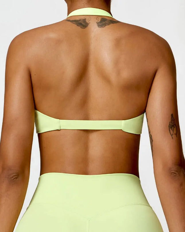 Women's Nylon Halter Sports Bra with Front Twist, Padded and Supportive Bralette for Activewear
