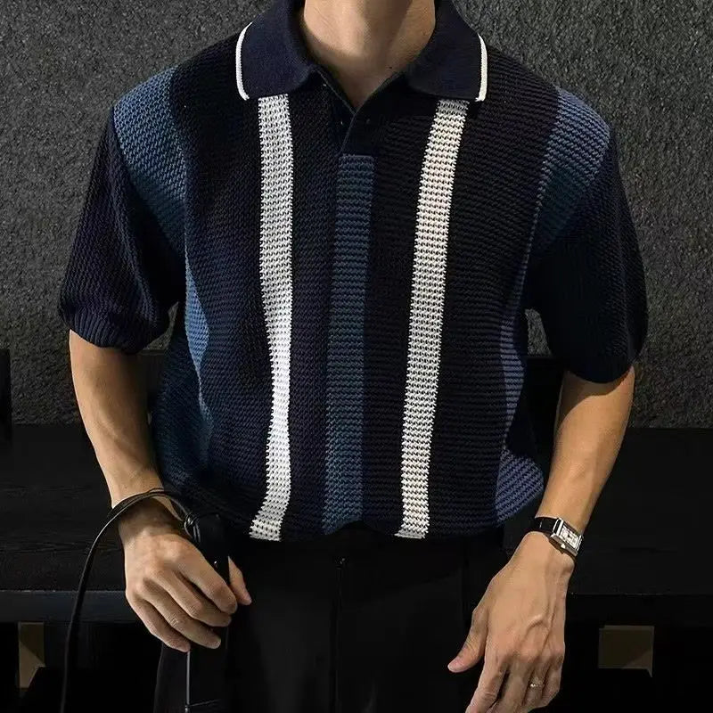 Men's Loose Breathable Knitted Polo T-Shirt