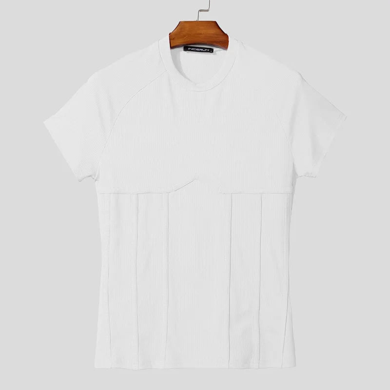 Incerun Men's O-Neck Knitted Slim Fit T-Shirt – Stylish Casual Short Sleeve Tee for Men