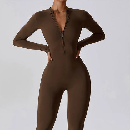Women's Long Sleeve Zipper Jumpsuit - One-Piece Stylish and Comfortable Romper for Women