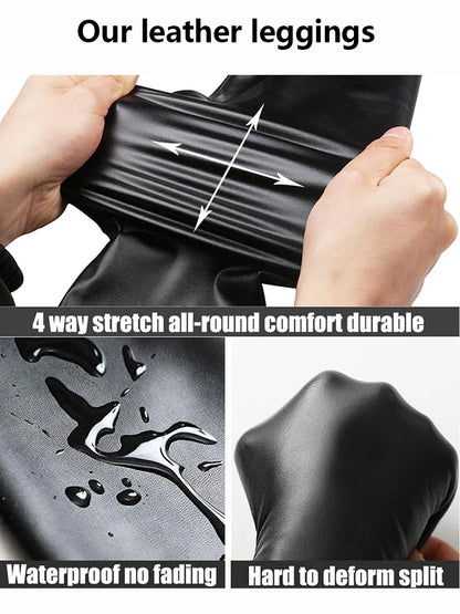Women's High Waist Skinny PU Leather Pants with Elastic Waistband