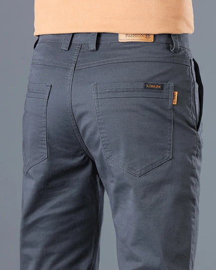 Men's Classic Slim Straight Trousers - Pure Cotton Stretch Pants