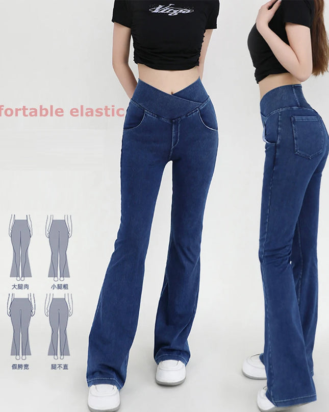 Casual Women's Bell Bottom Jeans with High Waist and Flare