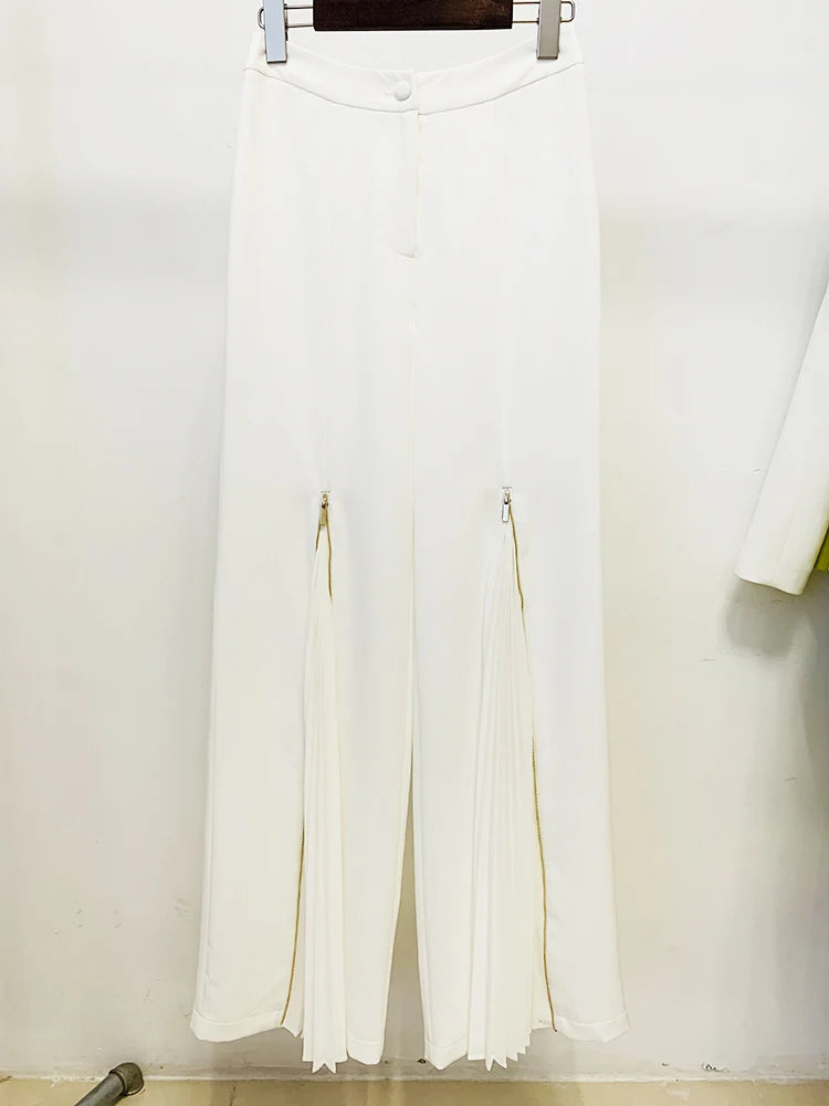 Women's Two-Piece Lacing Belt Blazer and Pleated Zip Pants Set | Stylish Women's Suit for Office & Casual Wear