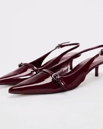 Women's Pointed Toe Sandals with Metal Buckle - Shallow Mouth Design - Anti-slip High Heels