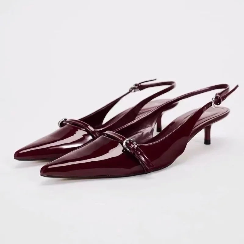 Women's Pointed Toe Sandals with Metal Buckle - Shallow Mouth Design - Anti-slip High Heels
