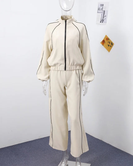 Women's Two-Piece Striped Zipper Jacket and Pants Set