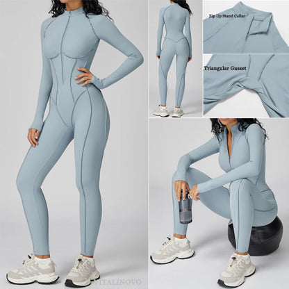 Women's Fitness Jumpsuit with Zipper - Activewear Bodysuit for Workout & Gym