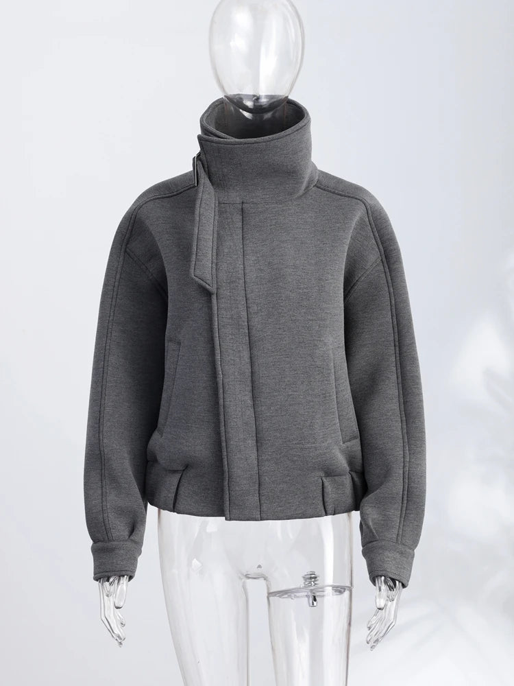 Men's Oversized Stand Collar Jacket with Asymmetric Zip