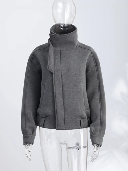 Men's Oversized Stand Collar Jacket with Asymmetric Zip