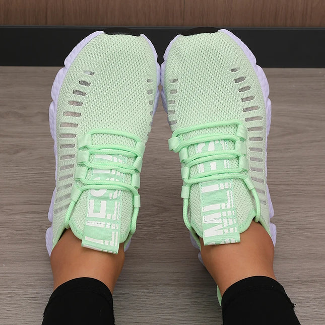 Regenerate Delete Women's Breathable Knitted Mesh Sneakers - Lightweight Lace up Shoes
