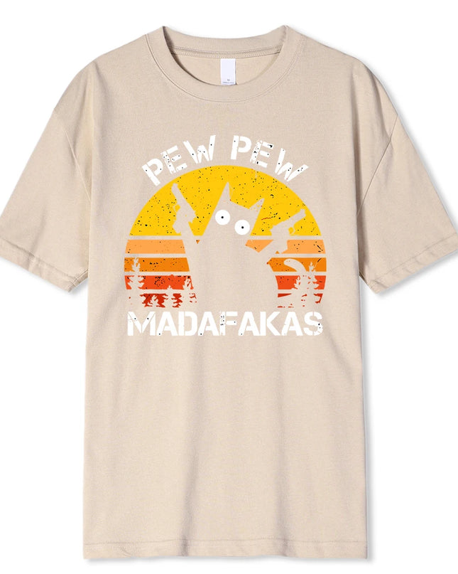 Madafakas Graphic Tee: Cat with Dual Guns - Breathable Cotton T-Shirt for Men