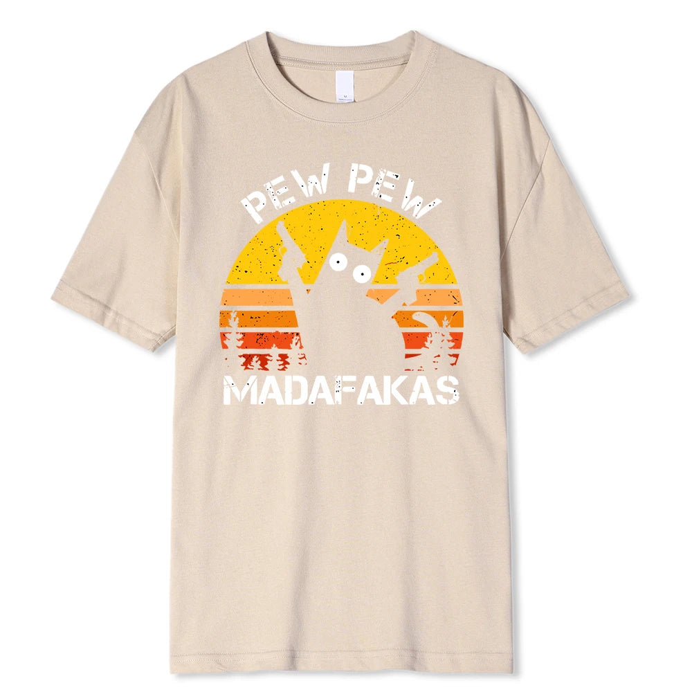 Madafakas Graphic Tee: Cat with Dual Guns - Breathable Cotton T-Shirt for Men