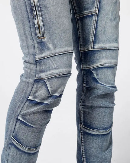Men's Zipper Pleated Retro Denim Pants