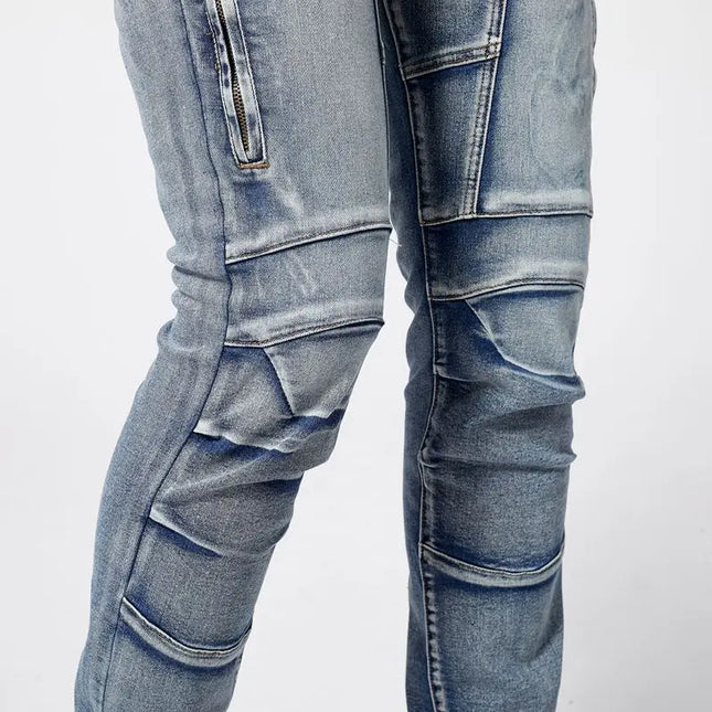 Men's Zipper Pleated Retro Denim Pants