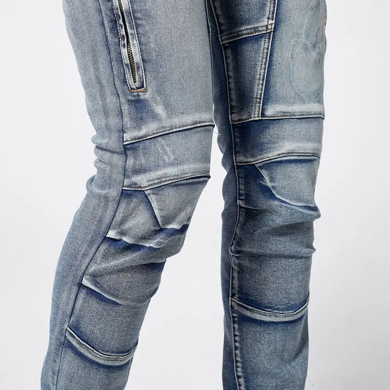 Men's Zipper Pleated Retro Denim Pants