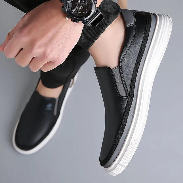 Men's Genuine Leather Slip-On Sneakers - Stylish & Comfortable Casual Footwear
