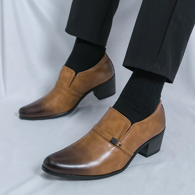 Men's Faux Leather Slip-On Loafers with Height-Enhancing Design