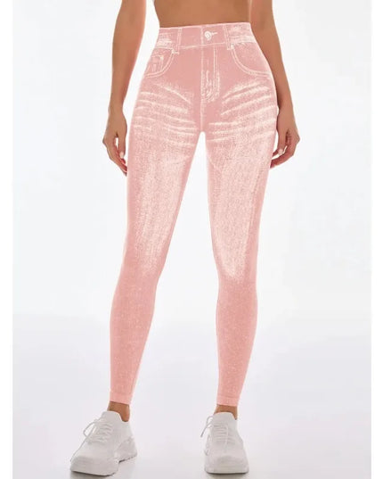Women’s High-Waisted Seamless Denim-Print Yoga Leggings
