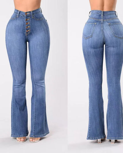 Women's High Waist Bootcut Jeans with Skinny Fit and Hip-Lifting Design