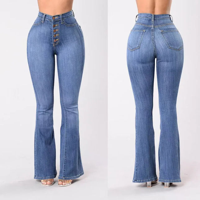 Women's High Waist Bootcut Jeans with Skinny Fit and Hip-Lifting Design