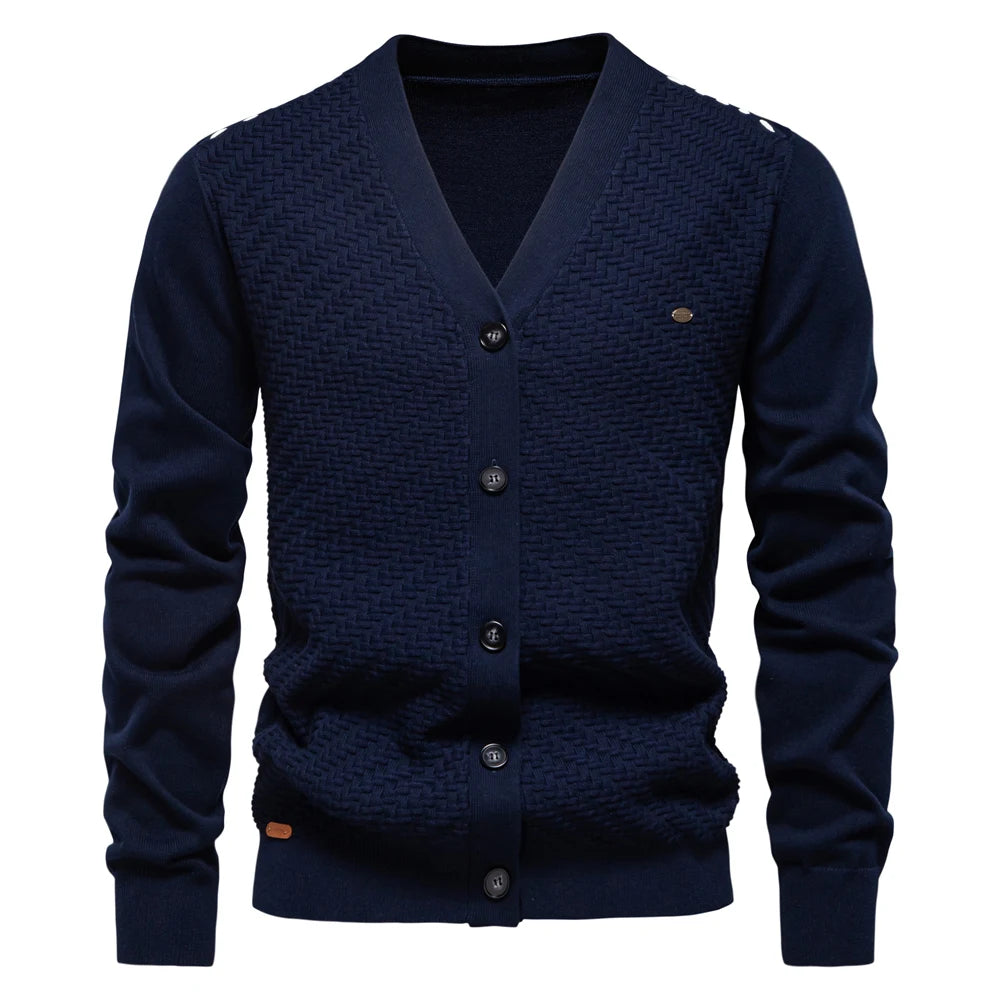 Men's Cotton V-Neck Button-Up Casual Knit Cardigan Sweater