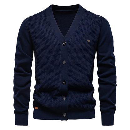 Men's Cotton V-Neck Button-Up Casual Knit Cardigan Sweater
